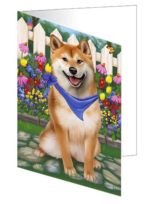 Spring Floral Shiba Inu Dog Handmade Artwork Assorted Pets Greeting Cards and Note Cards with Envelopes for All Occasions and Holiday Seasons GCD60521