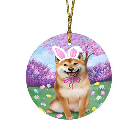 Shiba Inu Dog Easter Holiday Round Flat Christmas Ornament RFPOR49255