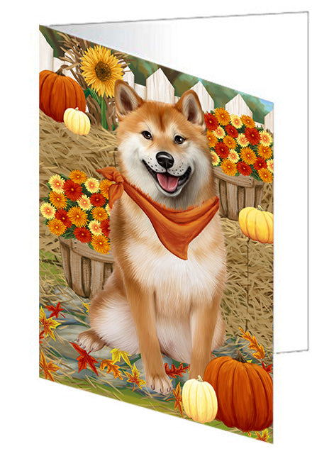 Fall Autumn Greeting Shiba Inu Dog with Pumpkins Handmade Artwork Assorted Pets Greeting Cards and Note Cards with Envelopes for All Occasions and Holiday Seasons GCD56624