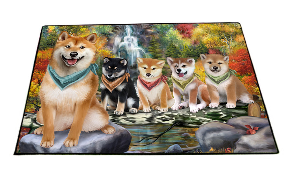 Scenic Waterfall Shiba Inus Dog Floormat FLMS49938