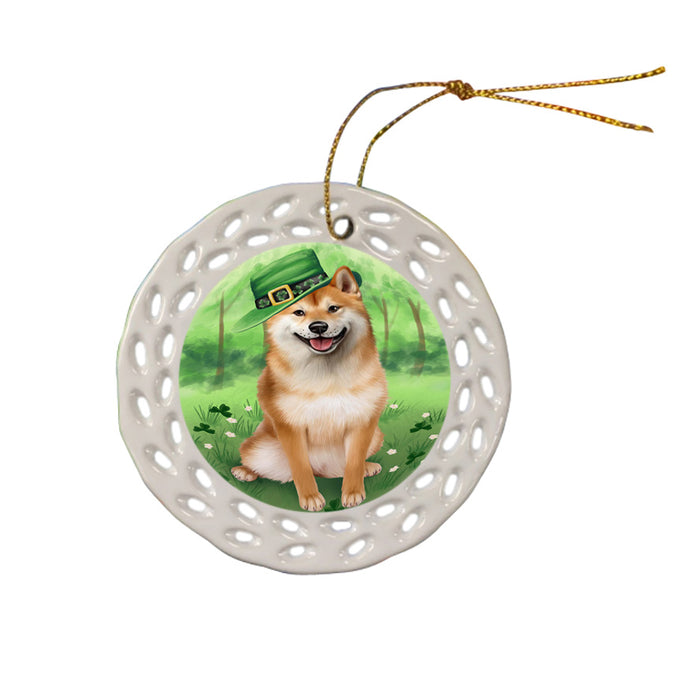 St. Patricks Day Irish Portrait Shiba Inu Dog Ceramic Doily Ornament DPOR49398