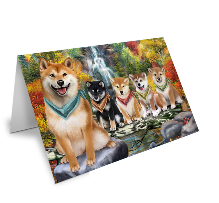 Scenic Waterfall Shiba Inus Dog Handmade Artwork Assorted Pets Greeting Cards and Note Cards with Envelopes for All Occasions and Holiday Seasons GCD52547