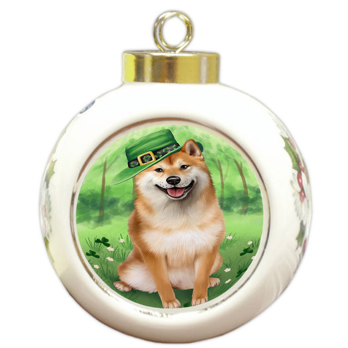 St. Patricks Day Irish Portrait Shiba Inu Dog Round Ball Christmas Ornament RBPOR49398