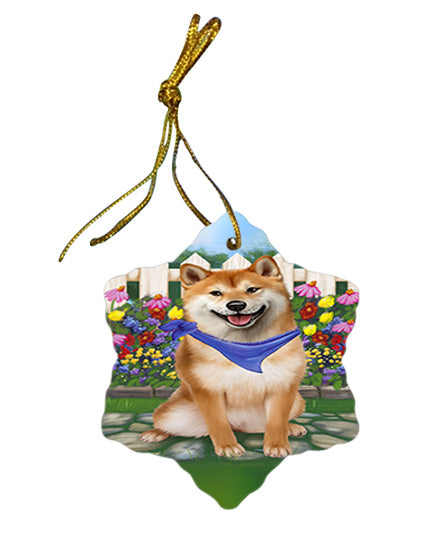 Spring Floral Shiba Inu Dog Star Porcelain Ornament SPOR52155