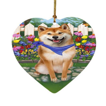 Spring Floral Shiba Inu Dog Heart Christmas Ornament HPOR52164