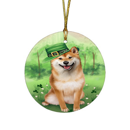St. Patricks Day Irish Portrait Shiba Inu Dog Round Flat Christmas Ornament RFPOR49389