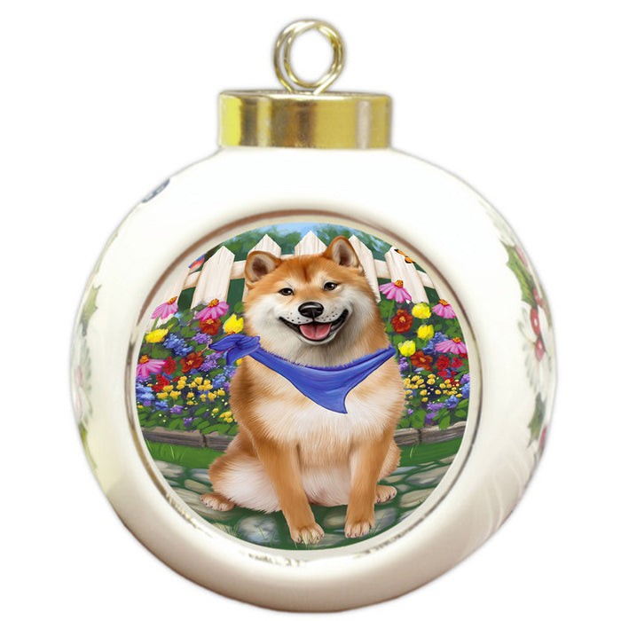 Spring Floral Shiba Inu Dog Round Ball Christmas Ornament RBPOR52164