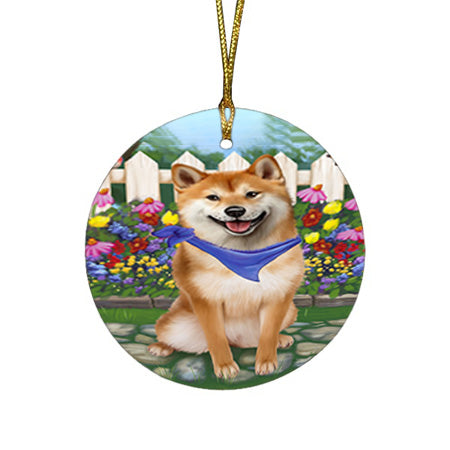 Spring Floral Shiba Inu Dog Round Flat Christmas Ornament RFPOR52155