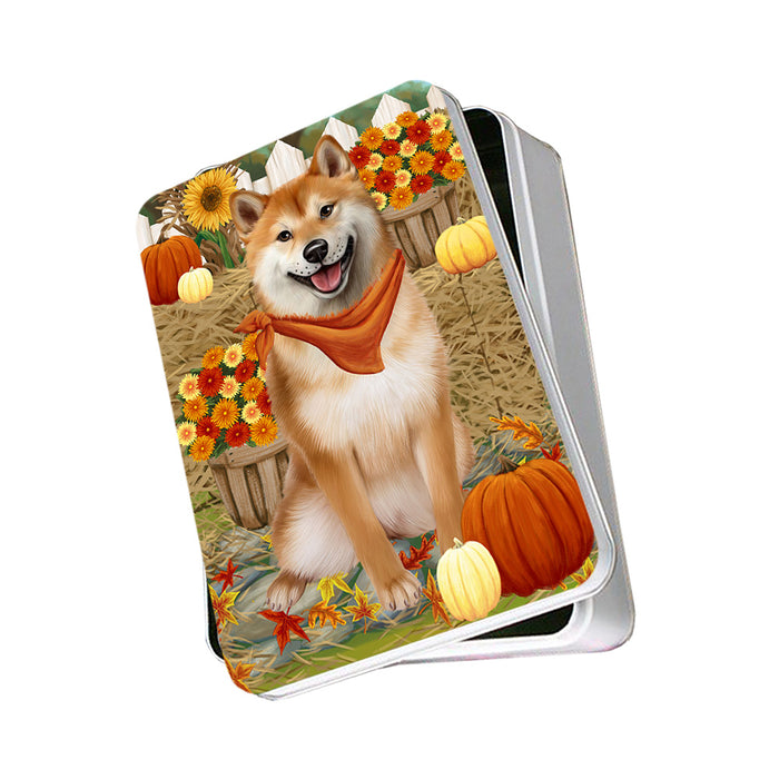 Fall Autumn Greeting Shiba Inu Dog with Pumpkins Photo Storage Tin PITN50865