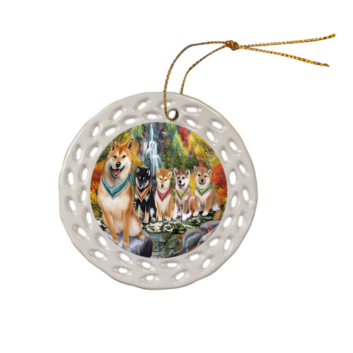 Scenic Waterfall Shiba Inus Dog Ceramic Doily Ornament DPOR49540