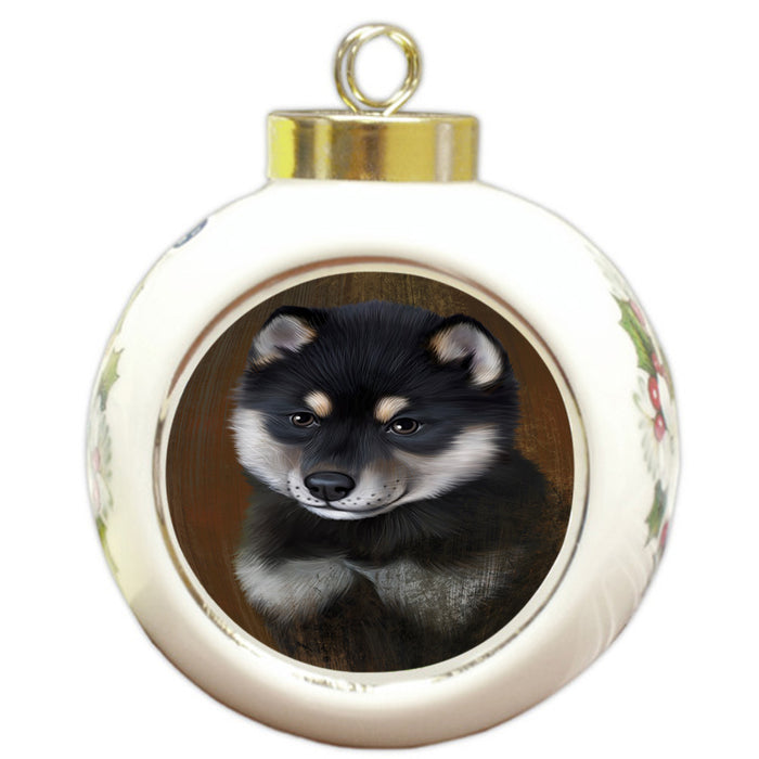 Rustic Shiba Inu Dog Round Ball Christmas Ornament RBPOR50485