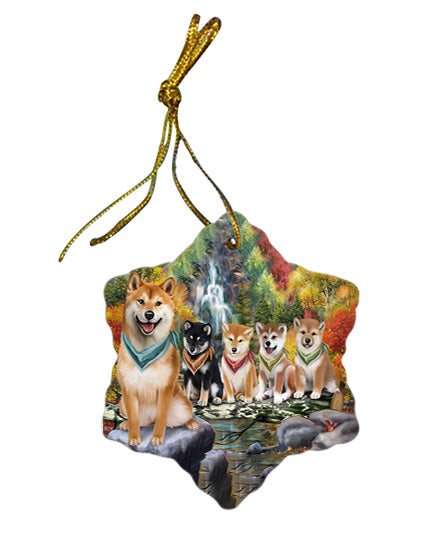 Scenic Waterfall Shiba Inus Dog Star Porcelain Ornament SPOR49532