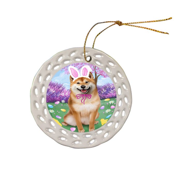 Shiba Inu Dog Easter Holiday Ceramic Doily Ornament DPOR49264