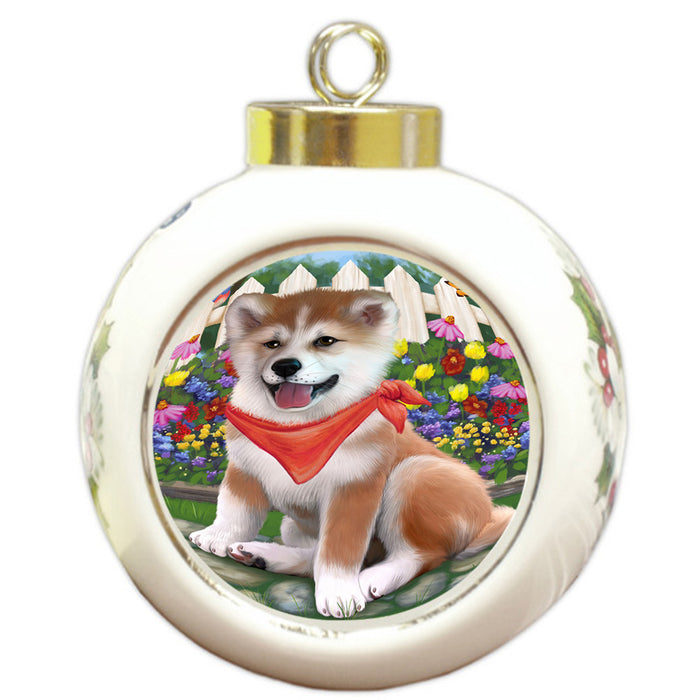 Spring Floral Shiba Inu Dog Round Ball Christmas Ornament RBPOR52165