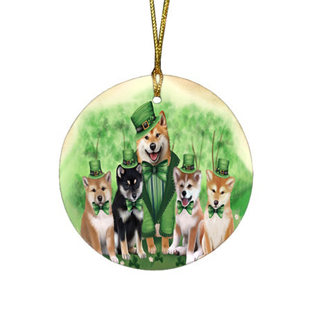 St. Patricks Day Irish Family Portrait Shiba Inus Dog Round Flat Christmas Ornament RFPOR49390