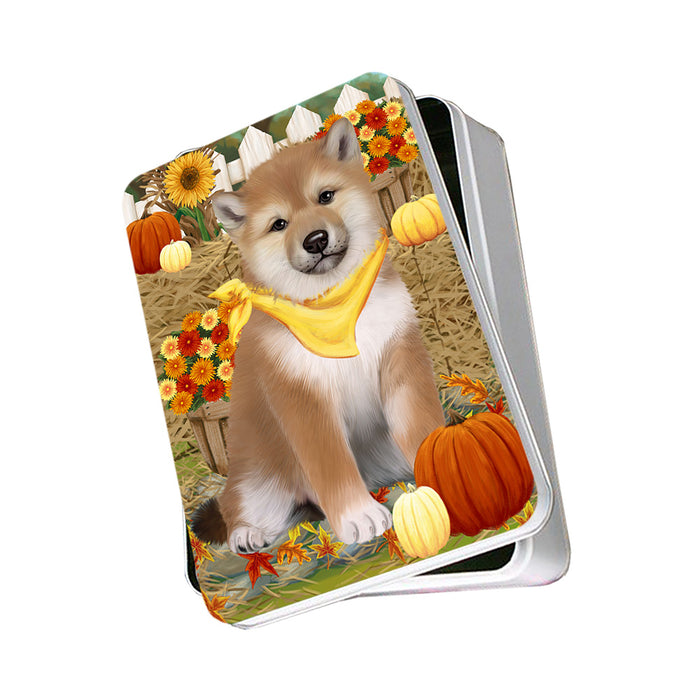Fall Autumn Greeting Shiba Inu Dog with Pumpkins Photo Storage Tin PITN50866