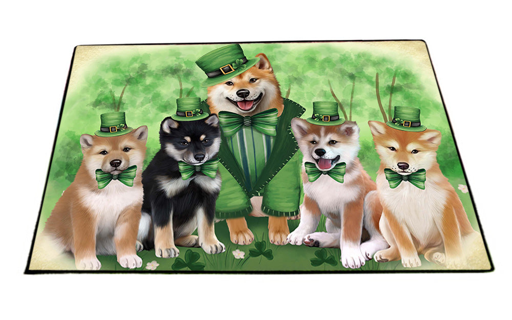 St. Patricks Day Irish Family Portrait Shiba Inus Dog Floormat FLMS49773
