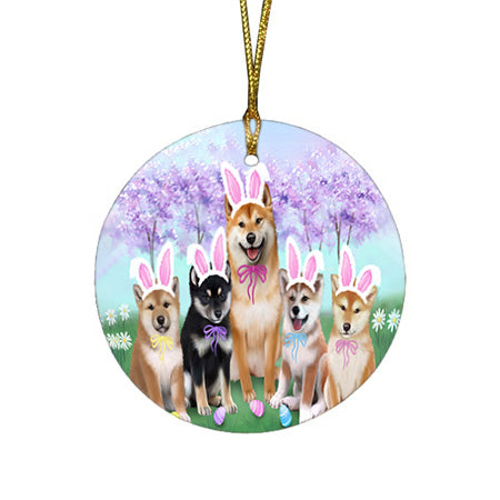 Shiba Inus Dog Easter Holiday Round Flat Christmas Ornament RFPOR49256