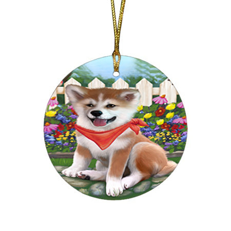 Spring Floral Shiba Inu Dog Round Flat Christmas Ornament RFPOR52156