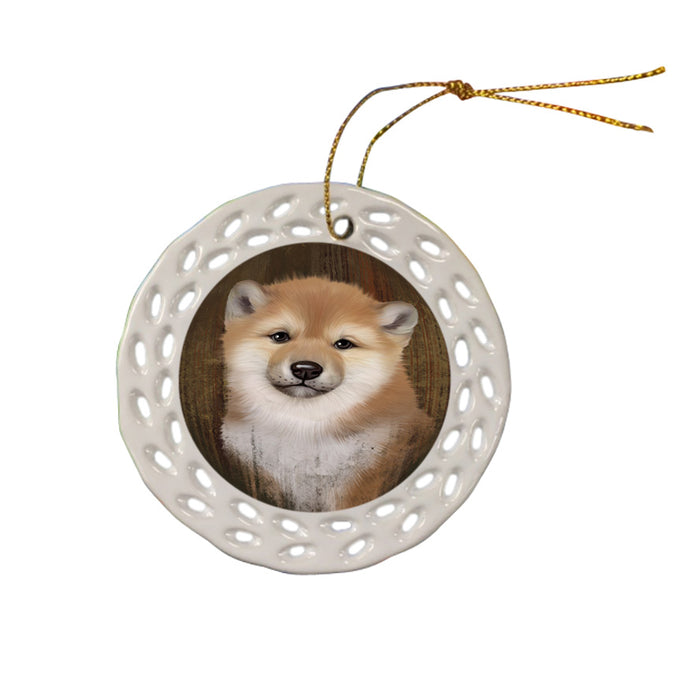 Rustic Shiba Inu Dog Ceramic Doily Ornament DPOR50486