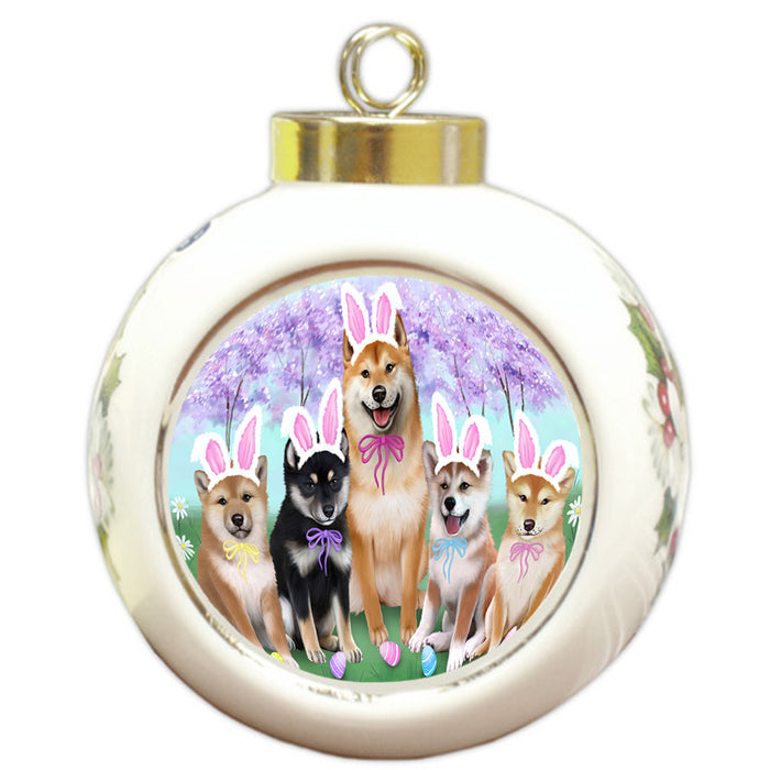 Shiba Inus Dog Easter Holiday Round Ball Christmas Ornament RBPOR49265