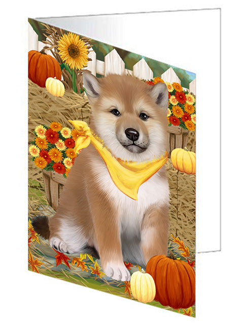 Fall Autumn Greeting Shiba Inu Dog with Pumpkins Handmade Artwork Assorted Pets Greeting Cards and Note Cards with Envelopes for All Occasions and Holiday Seasons GCD56627