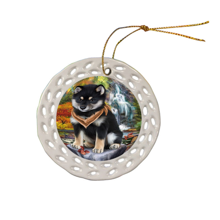 Scenic Waterfall Shiba Inu Dog Ceramic Doily Ornament DPOR49541