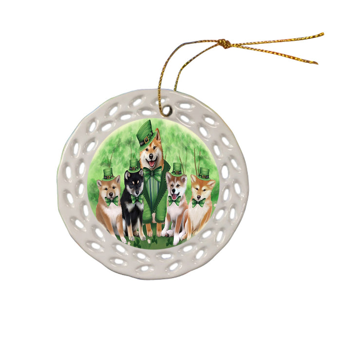St. Patricks Day Irish Family Portrait Shiba Inus Dog Ceramic Doily Ornament DPOR49399
