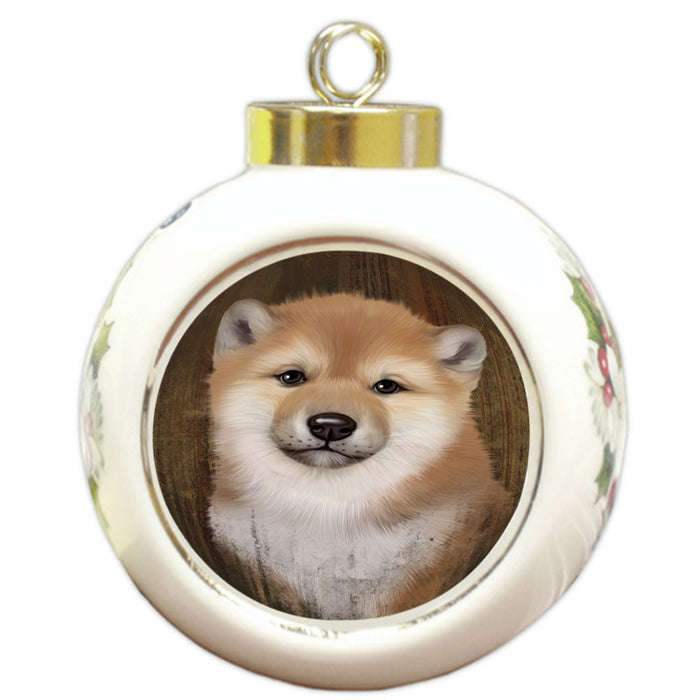 Rustic Shiba Inu Dog Round Ball Christmas Ornament RBPOR50486