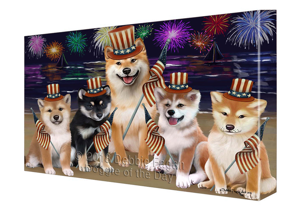 4th of July Independence Day Firework Shiba Inus Dog Canvas Wall Art CVS56703