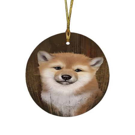 Rustic Shiba Inu Dog Round Flat Christmas Ornament RFPOR50477