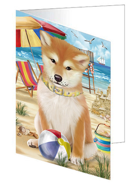Pet Friendly Beach Shiba Inu Dog Handmade Artwork Assorted Pets Greeting Cards and Note Cards with Envelopes for All Occasions and Holiday Seasons GCD54296