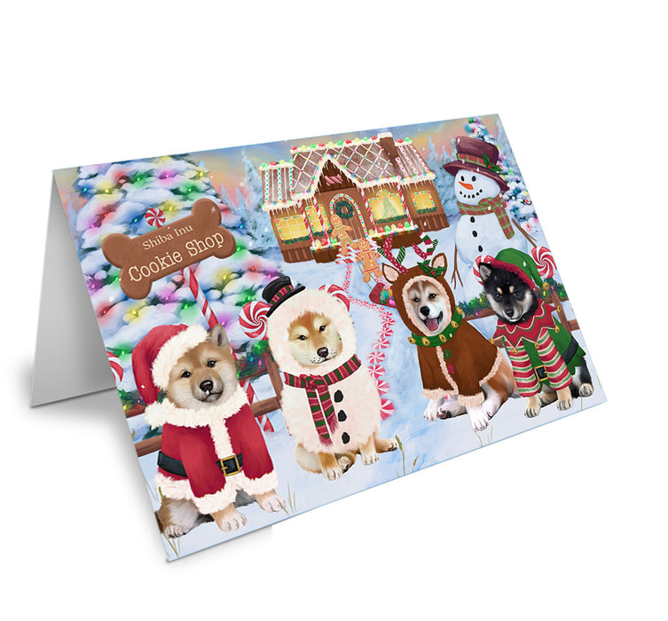 Holiday Gingerbread Cookie Shop Shiba Inus Dog Handmade Artwork Assorted Pets Greeting Cards and Note Cards with Envelopes for All Occasions and Holiday Seasons GCD74375