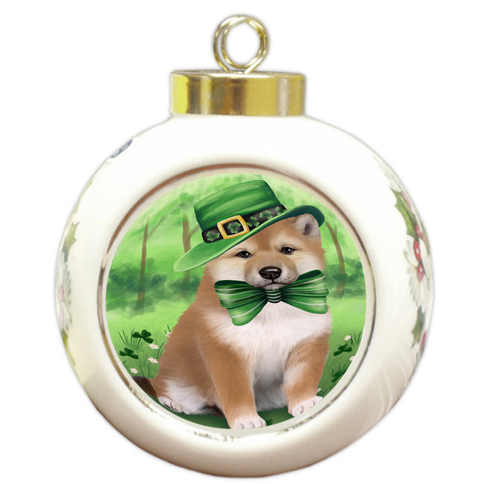 St. Patricks Day Irish Portrait Shiba Inu Dog Round Ball Christmas Ornament RBPOR49400