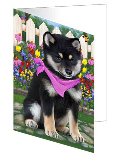 Spring Floral Shiba Inu Dog Handmade Artwork Assorted Pets Greeting Cards and Note Cards with Envelopes for All Occasions and Holiday Seasons GCD60527