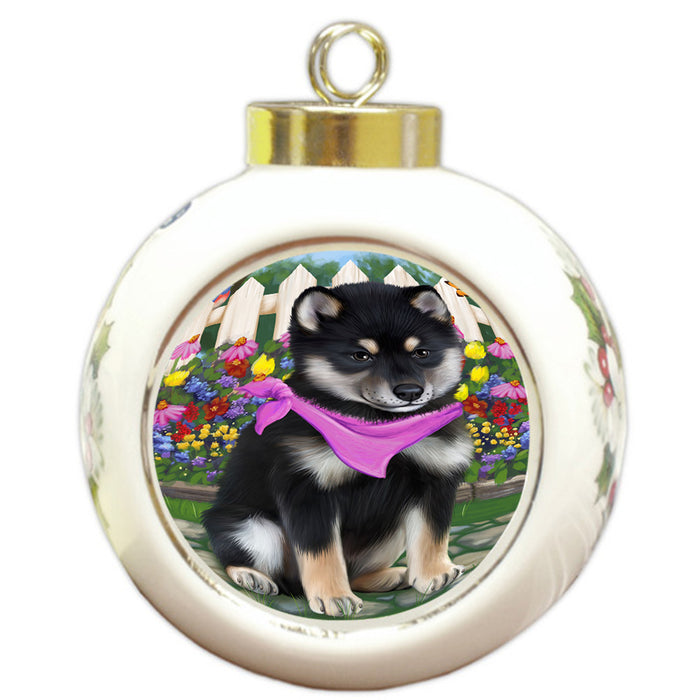 Spring Floral Shiba Inu Dog Round Ball Christmas Ornament RBPOR52166