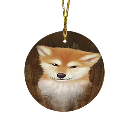 Rustic Shiba Inu Dog Round Flat Christmas Ornament RFPOR50478