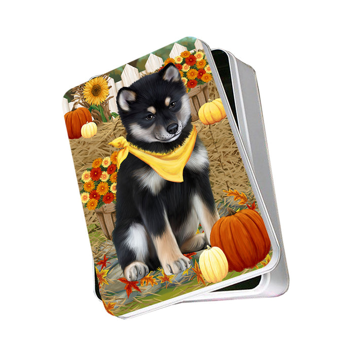 Fall Autumn Greeting Shiba Inu Dog with Pumpkins Photo Storage Tin PITN50867