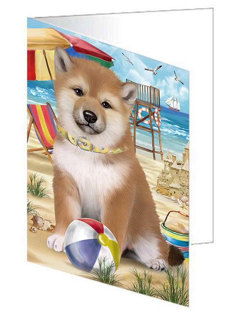 Pet Friendly Beach Shiba Inu Dog Handmade Artwork Assorted Pets Greeting Cards and Note Cards with Envelopes for All Occasions and Holiday Seasons GCD54299