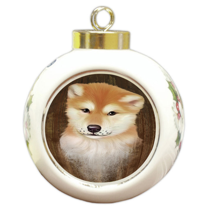 Rustic Shiba Inu Dog Round Ball Christmas Ornament RBPOR50487
