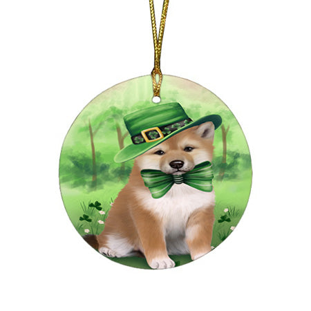 St. Patricks Day Irish Portrait Shiba Inu Dog Round Flat Christmas Ornament RFPOR49391