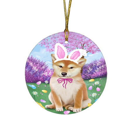 Shiba Inu Dog Easter Holiday Round Flat Christmas Ornament RFPOR49257