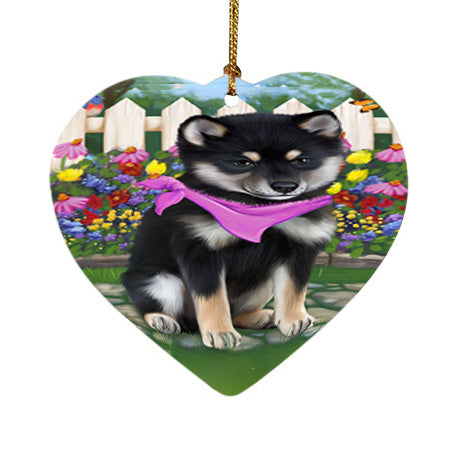 Spring Floral Shiba Inu Dog Heart Christmas Ornament HPOR52166
