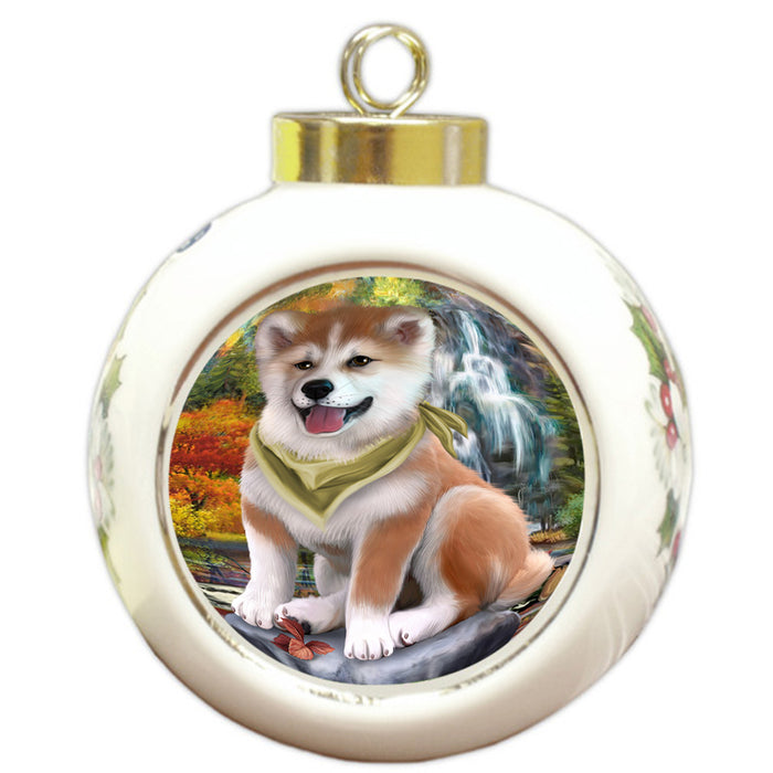 Scenic Waterfall Shiba Inu Dog Round Ball Christmas Ornament RBPOR49543