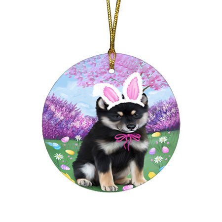 Shiba Inu Dog Easter Holiday Round Flat Christmas Ornament RFPOR49258