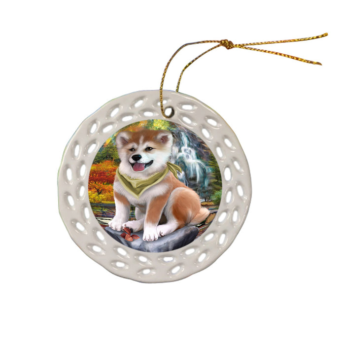 Scenic Waterfall Shiba Inu Dog Ceramic Doily Ornament DPOR49543