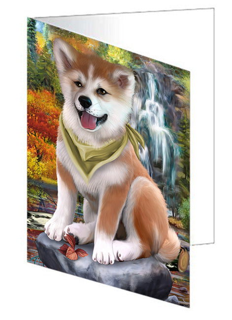 Scenic Waterfall Shiba Inu Dog Handmade Artwork Assorted Pets Greeting Cards and Note Cards with Envelopes for All Occasions and Holiday Seasons GCD52556