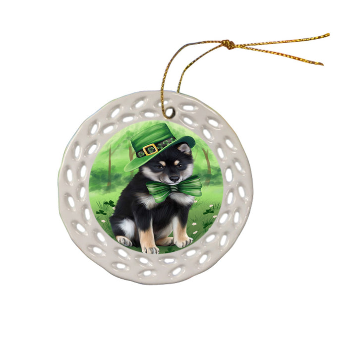 St. Patricks Day Irish Portrait Shiba Inu Dog Ceramic Doily Ornament DPOR49401
