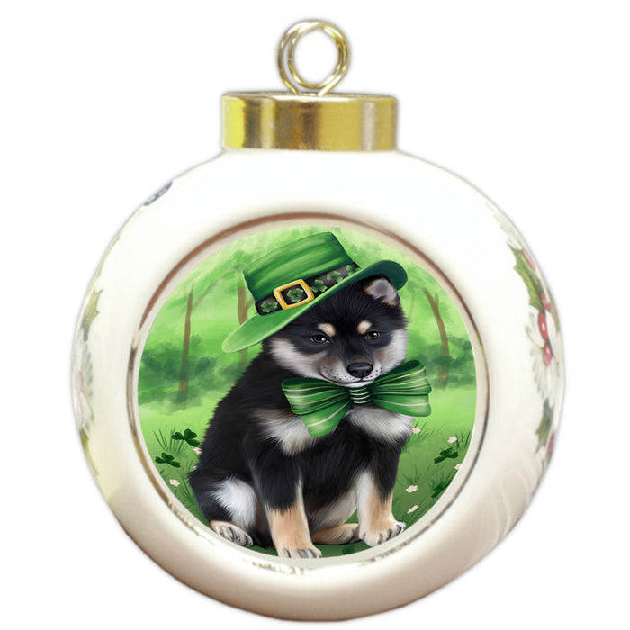 St. Patricks Day Irish Portrait Shiba Inu Dog Round Ball Christmas Ornament RBPOR49401