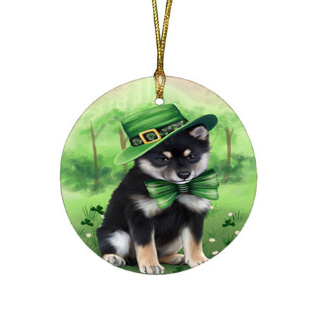 St. Patricks Day Irish Portrait Shiba Inu Dog Round Flat Christmas Ornament RFPOR49392